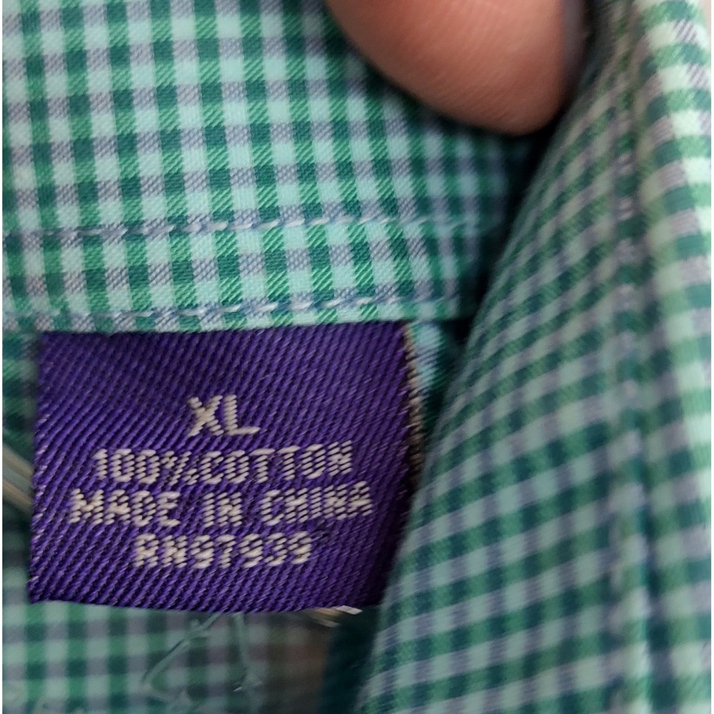 Alan Flusser Mens XL Teal Gingham Check Cotton Button Down Shirt Long Sleeve - Picture 4 of 10